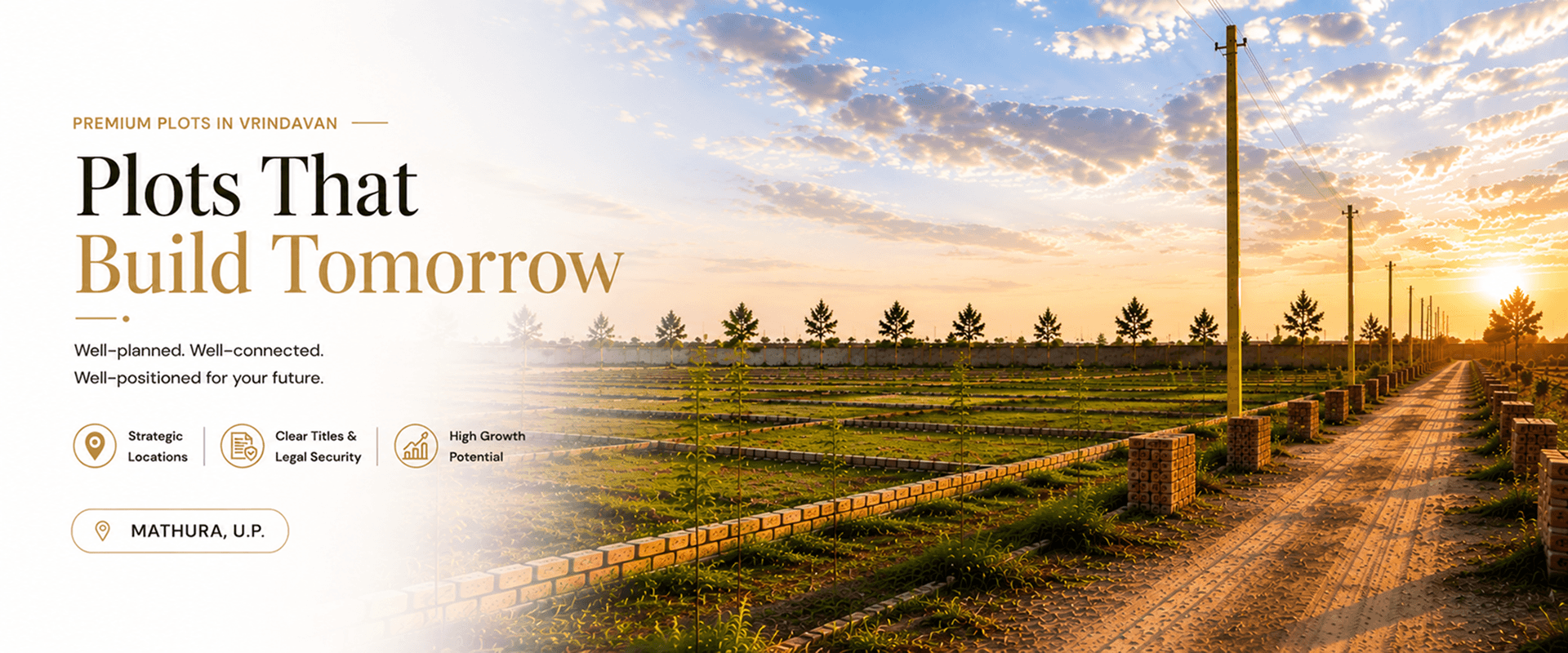 MVG Builders — Premium Plots in Vrindavan. Plots That Build Tomorrow: well-planned, well-connected, well-positioned for your future. Strategic Locations, Clear Titles & Legal Security, High Growth Potential. Mathura, U.P.